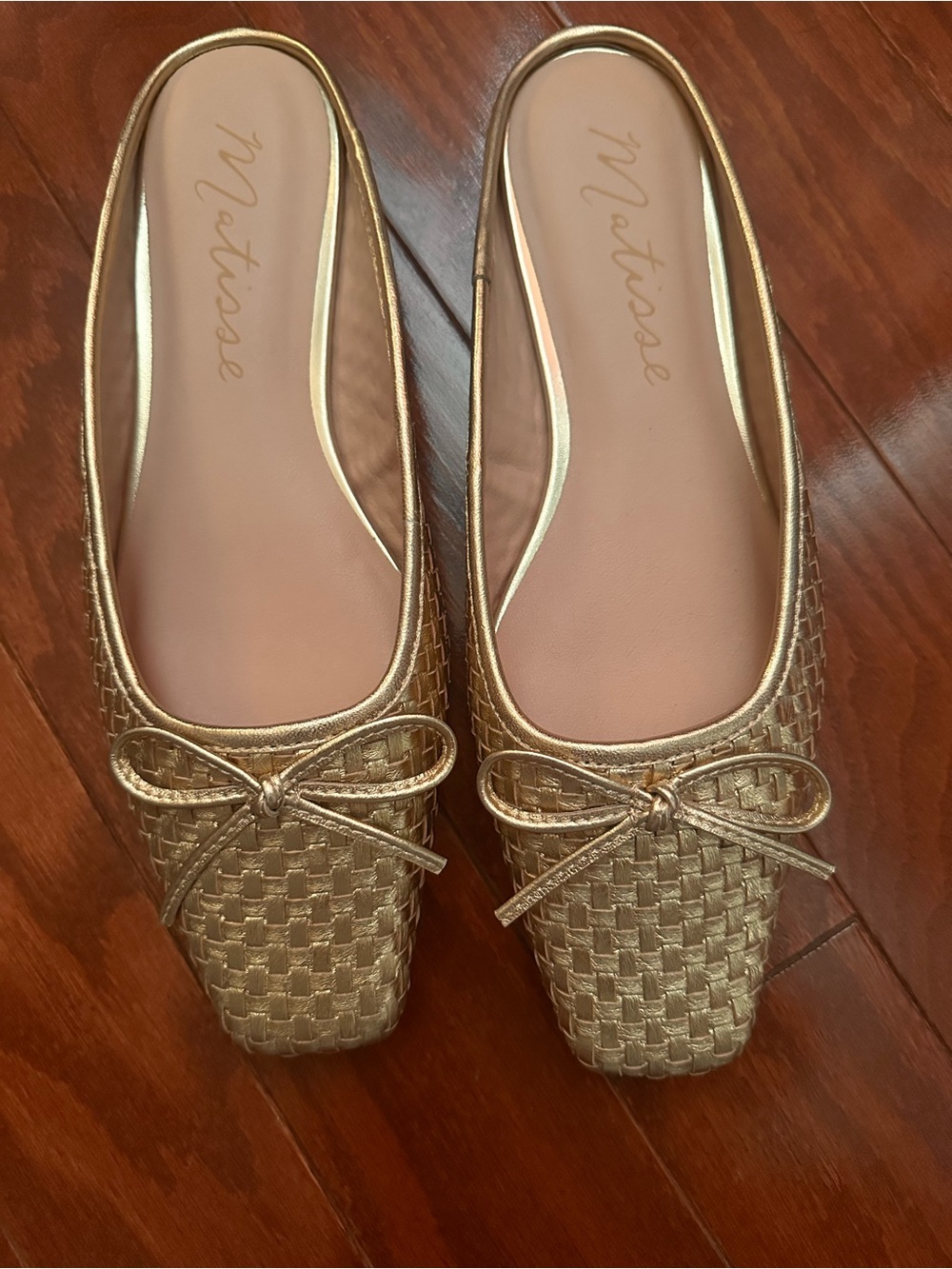 Matisse Remy Leather Metallic Gold Woven Bow Mule Sz 8